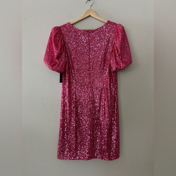 Boston Proper Sparkling Pink Sequin Short Sleeve Mini Dress Size 14 - Picture 8 of 9